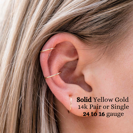 YELLOW Solid Gold 14k Hoop Earring